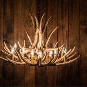 Faux Dee Antler Rustic Chandelier Rustic Antler Lights Antler Decor Pendant Light Shabby Chic 32" Wide by 20" Tall- Kings Hill image 2