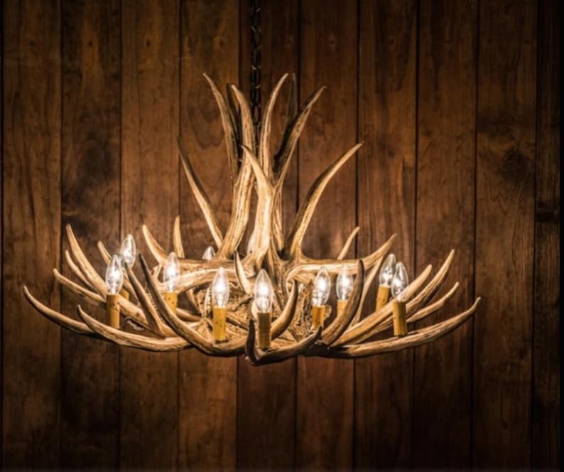 Faux Dee Antler Rustic Chandelier Rustic Antler Lights Antler Decor Pendant Light Shabby Chic 32" Wide by 20" Tall- Kings Hill image 2