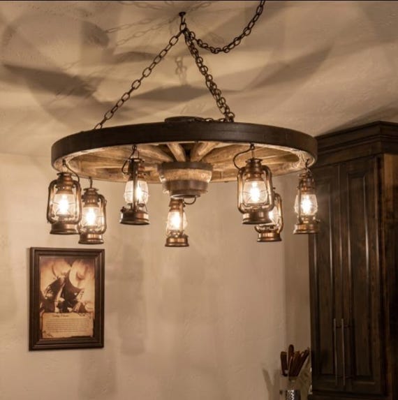 Wagon Wheel Chandelier Western Decor Pendant Rustic Light Decor Log Cabin Decor Ceiling Individually Handcrafted For Excellence-Buffalo Bill