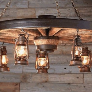 Wild West Wagon Wheel Chandelier Western Decor Pendant Rustic Light Decor Log Cabin Decor Ceiling Individually Handcrafted For Excellence image 1