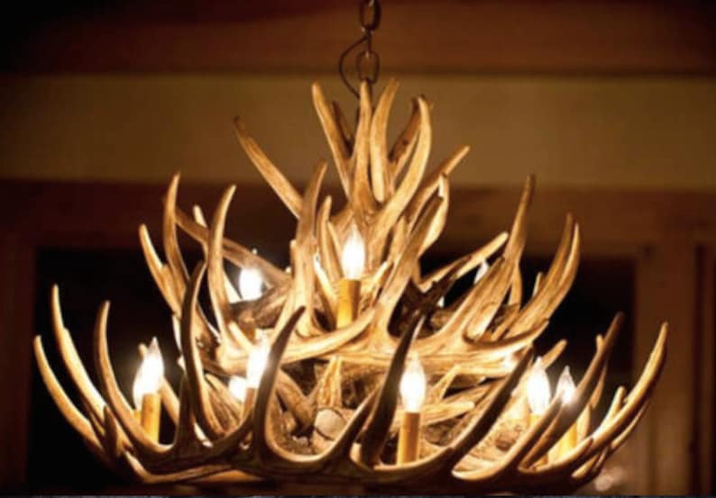 Antler Chandelier Faux Deer Chandelier Rustic Chandelier Etsy