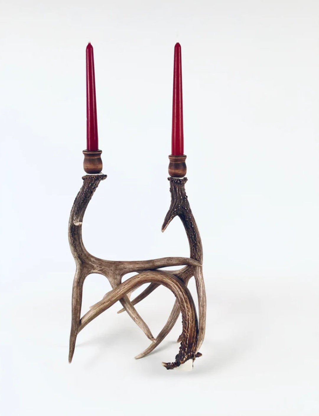 Double Candle Holder Whitetail Real Deer Antler Double Candle Etsy