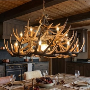 Faux Deer Antler Chandelier Rustic Pendant Ceiling Light 42"W by 26"T Individually Handcrafted For Excellence Antler Chandelier-River Drive