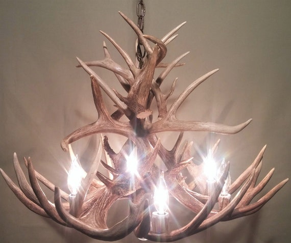 Real Deer Antler Chandelier Ceiling Light Rustic Lights Etsy