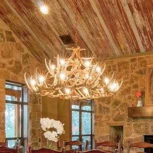 River Drive Faux Deer Antler Chandelier Rustic Pendant Ceiling Light 42&quot;W by 26&quot;T Individually Handcrafted For Excellence Antler Chandelier