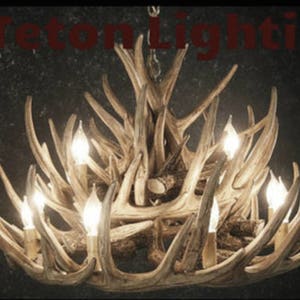 Monarch Faux Deer Antler Chandelier 32" Wide by 20" Tall Rustic Chandelier Pendant Antler Lighting Antler Decor Shabby Chic