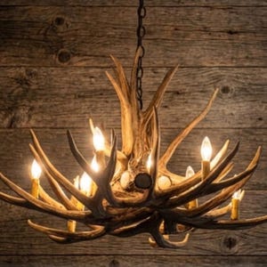 Faux Dee Antler Rustic Chandelier Rustic Antler Lights Antler Decor Pendant Light Shabby Chic 32" Wide by 20" Tall- Kings Hill image 3
