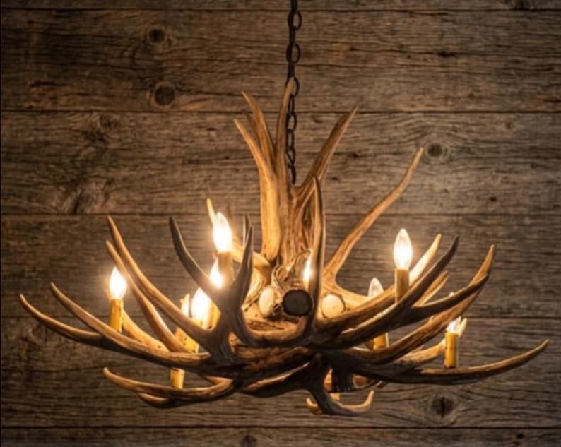 Faux Dee Antler Rustic Chandelier Rustic Antler Lights Antler Decor Pendant Light Shabby Chic 32" Wide by 20" Tall- Kings Hill image 3