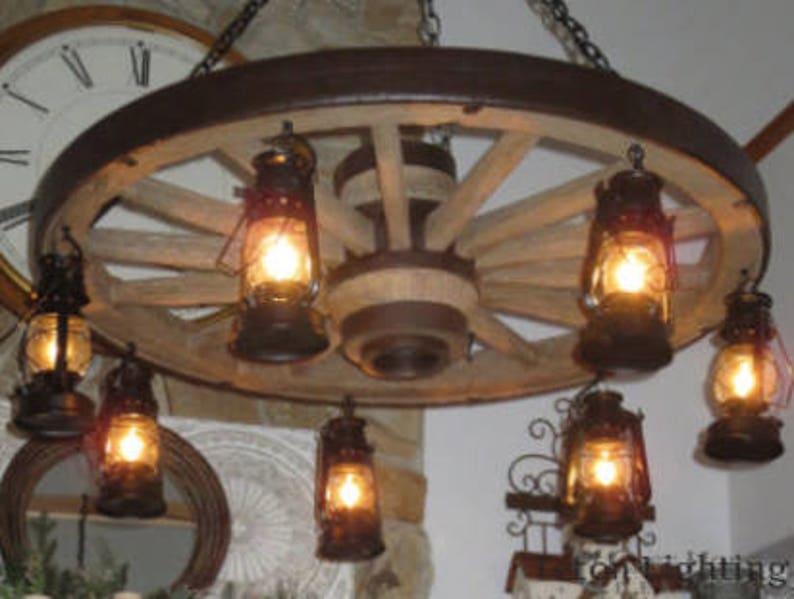 Wild West Wagon Wheel Chandelier Western Decor Pendant Rustic Light Decor Log Cabin Decor Ceiling Individually Handcrafted For Excellence image 9