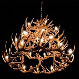 Faux Deer Antler Chandelier Pendant Light Decor Rustic Ceiling Light 50" W by 42" T Individually Handcrafted For Excellence- Ogema