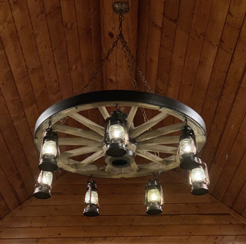 Wild West Wagon Wheel Chandelier Western Decor Pendant Rustic Light Decor Log Cabin Decor Ceiling Individually Handcrafted For Excellence image 4