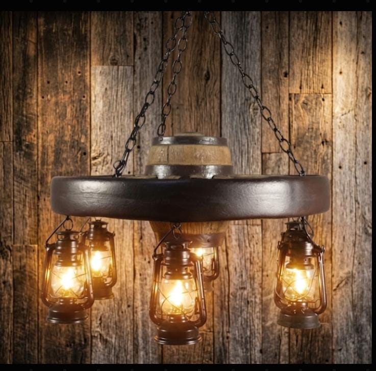 Wagon Wheel Chandelier Western Decor Pendant Light Rustic Decor