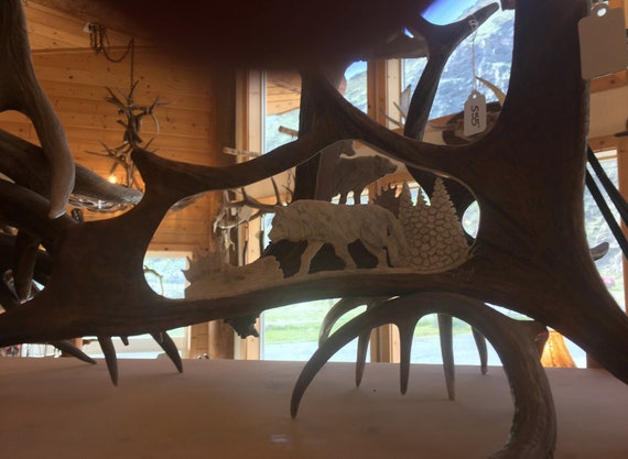 Wolf Antler Carving Decor Rustic Furniture Moose Wolf Antler Carving Decor Rustic, Wolf Rustic Furniture