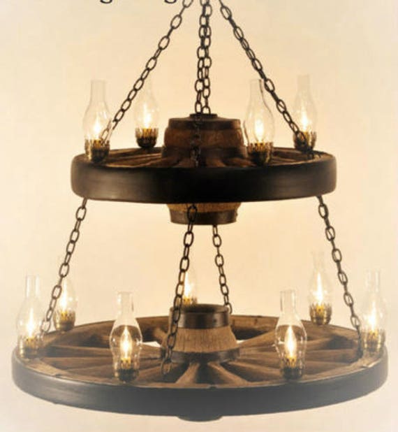 Wagon Wheel Rustic Chandelier Western Decor Pendant Light Image 0