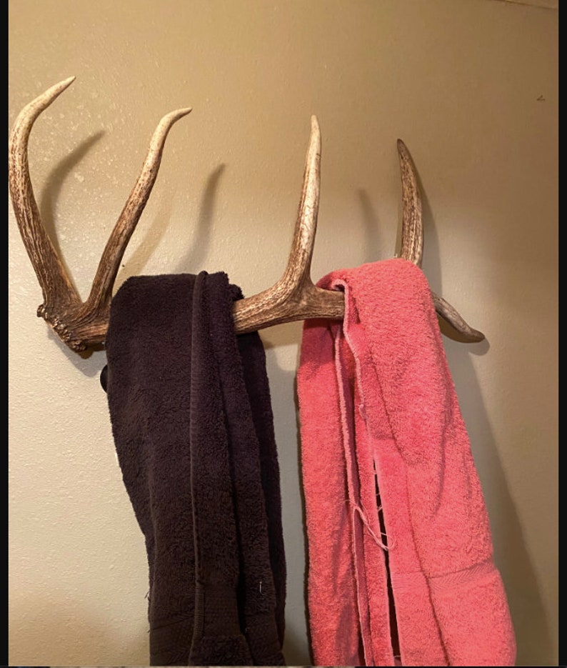 Real Elk Antler Towel Coat Hat Rack Bathroom Rustic Furniture Etsy