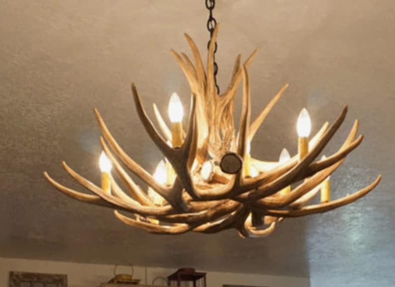Faux Dee Antler Rustic Chandelier Rustic Antler Lights Antler Decor Pendant Light Shabby Chic 32" Wide by 20" Tall- Kings Hill image 8