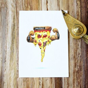 Pepperoni Pizza Slice Robot Creepy Cute Food Art Print