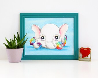 Elephant Octopus Squid a Cute Rainbow Ocean Animal Art Print