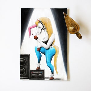 Unicorn Horse a Creepy Cute Glitter Fantasy Art Print and  Illustration