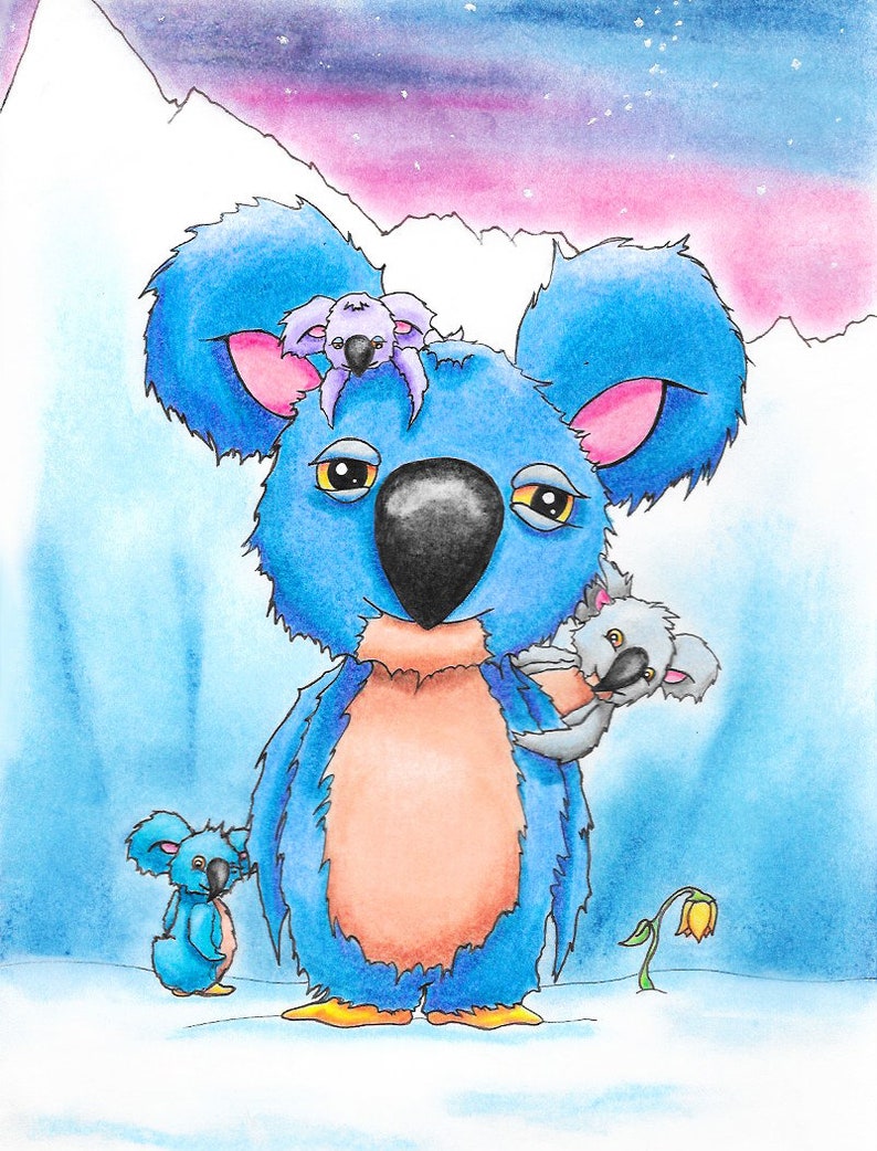 Koala Penguin el lindo y azul animal arte impresión | Etsy