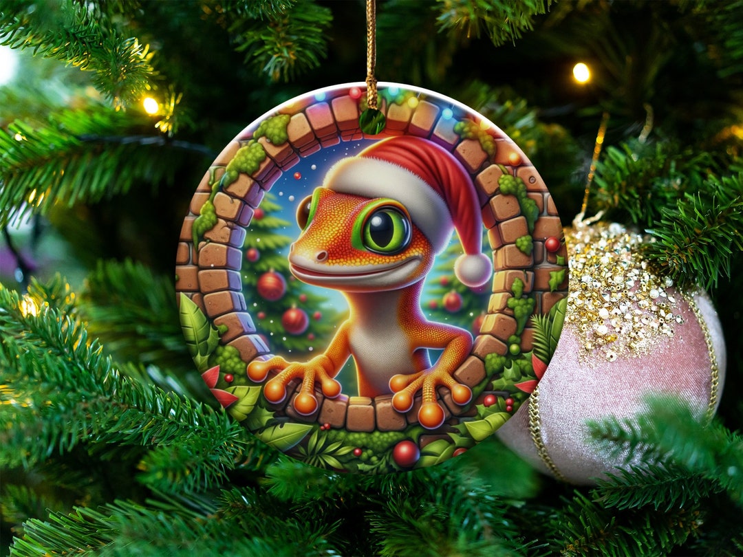 Gecko Santa 3D Hole in the Wall Ornaments Gecko Christmas Etsy