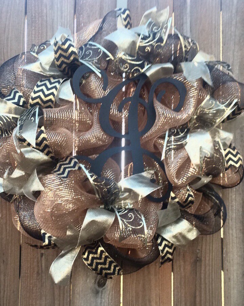 Gold Wedding Wreath,Monogram Wreath Wedding Gift J Newlywed Door Wreath Bridal Shower Wreath Housewarming Gift Black and Gold Wreath