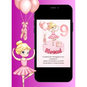 Invito digitale BALLERINA e PARTY KIT - invito festa WhatsApp, Battesimo, compleanno, comunione, cresima