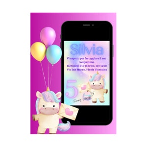 EINHORN digitale Einladung - WhatsApp Partyeinladung, 1 Jahr, 2 Jahre, 3 Jahre, 4 Jahre, Taufe, Geburtstag