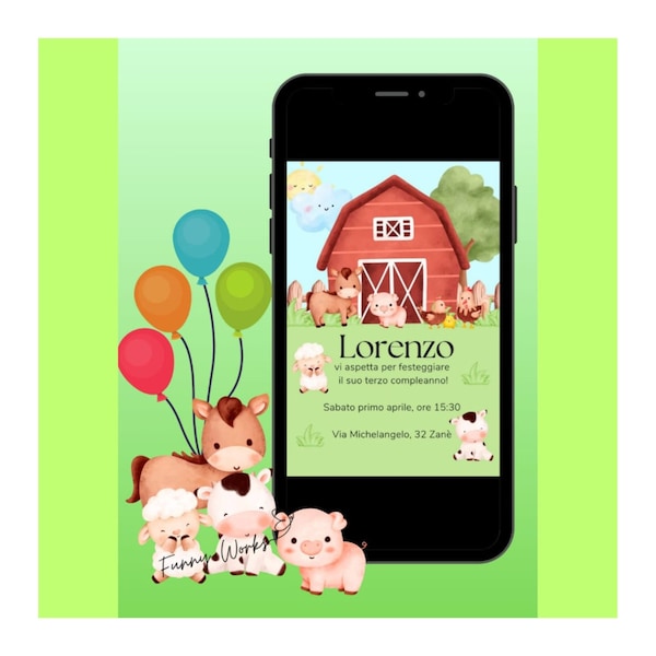 Digital invitation FARM and PARTY KIT - WhatsApp party invitation, 1 year, 2 years, 3 years, 4 years, Baptism, birthday