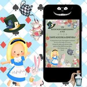 Digitale Einladung ALICE im Wunderland – WhatsApp-Partyeinladung, 1 Jahr, 2 Jahre, 3 Jahre, 4 Jahre, Taufe, Geburtstag