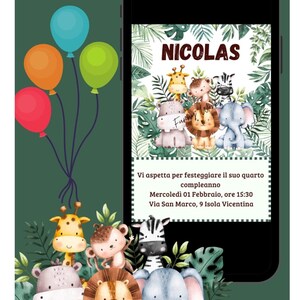 Digitale Einladung zum Thema SAFARI – WhatsApp-Partyeinladung, 1 Jahr, 2 Jahre, 3 Jahre, 4 Jahre, Taufe, Geburtstag