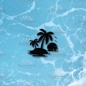 Palm Tree Beach Vinyl Decal // Durable Waterproof Sticker for Car Windows, Phone Decal, Laptop Sticker, Bumper Sticker, Island Sticker