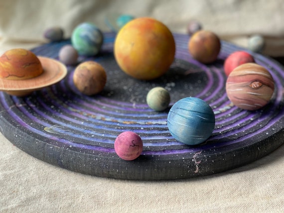 Original Wooden Painted Deluxe Solar System Galaxy Set- Carved