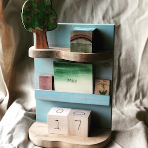 Daily Perpetual Weather/Calendar Station, all wood and Handpainted Large Set Waldorf Montessori Seasons Moon  Colors