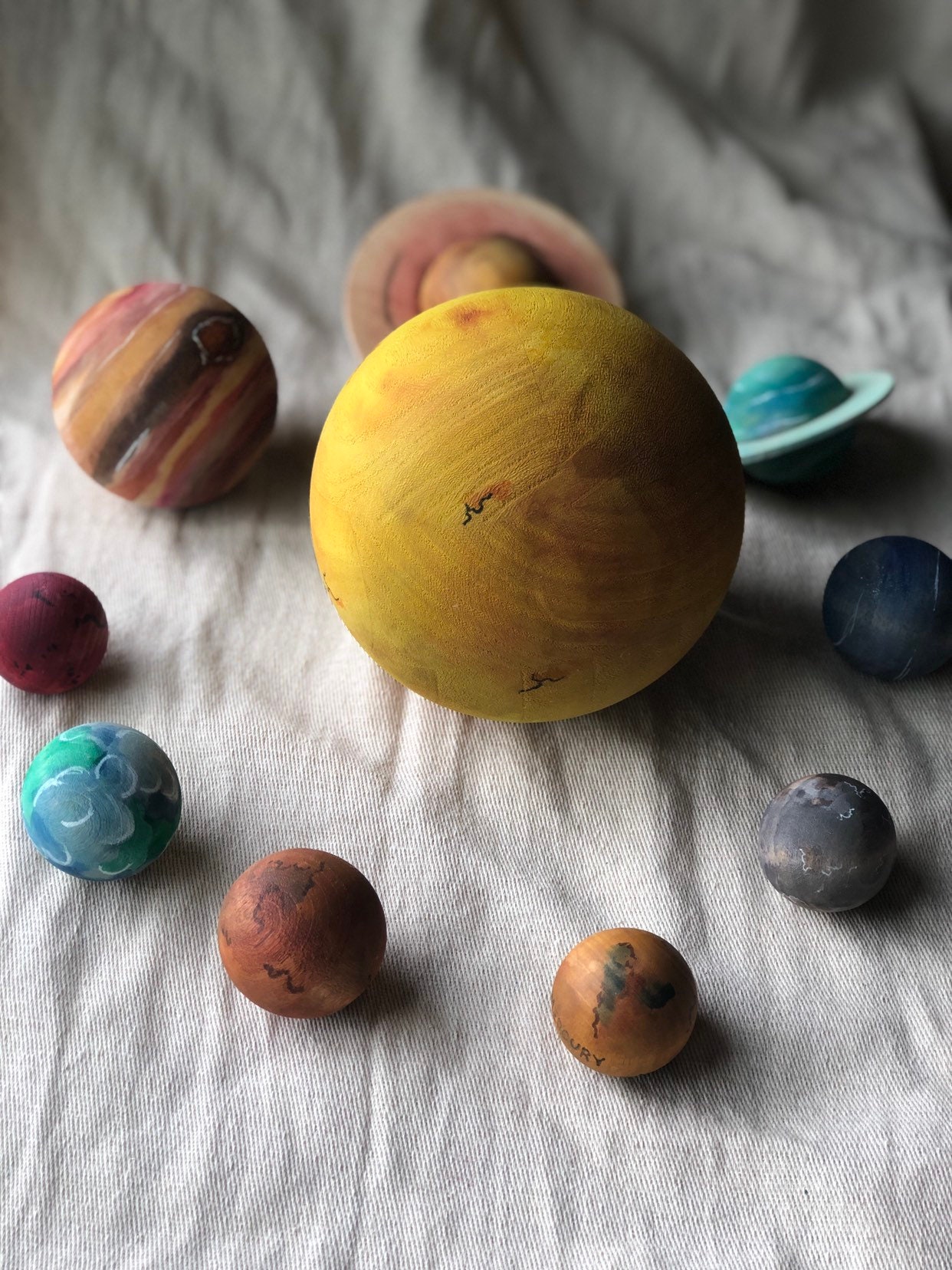 XXL Solar System Planet Set | Wood | Labeled | Montessori Planets Hand ...