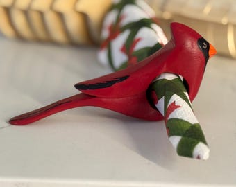 Hand carved and hand painted Red Northern Cardinal Napkin Rings Made in B.C. Canada