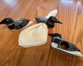 Napkin Ring Common Loon Hand Carved and Hand Painted western yellow cedar wood