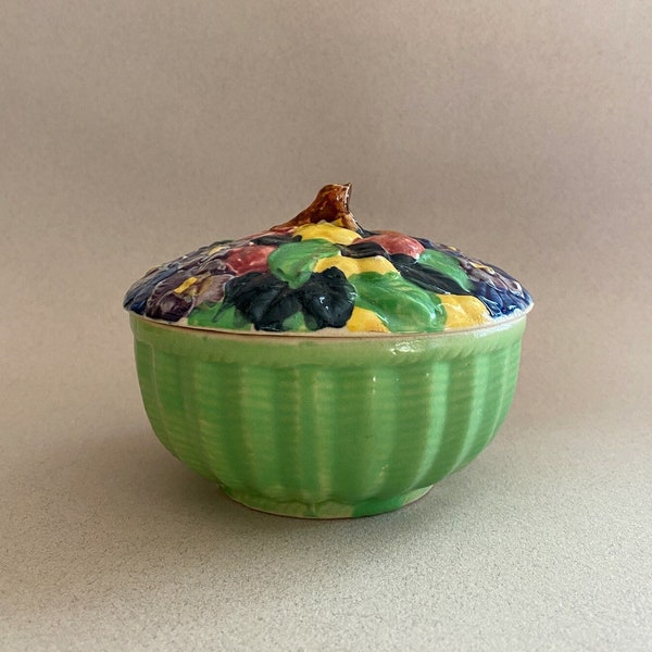 Vintage 1920's Japanese Majolica Bowl with Lid : Candy Dish