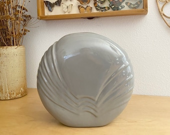 Vintage 80's Haeger Art Deco Style Round Gray Flower Vase