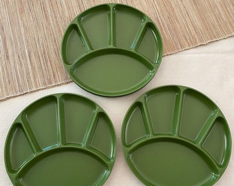 Vintage 60’s Green Melamine Fondue Plates : Set of 4 Made in Japan