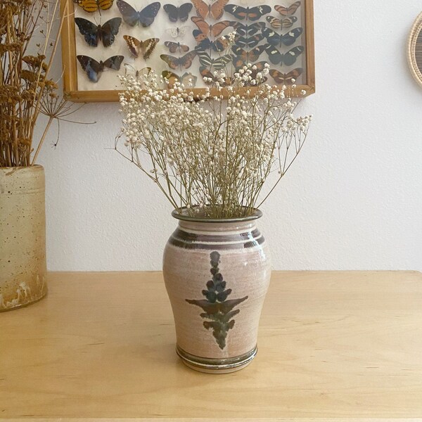Vintage Ceramic Neutral Flower Vase : Farm Style Pottery Vase