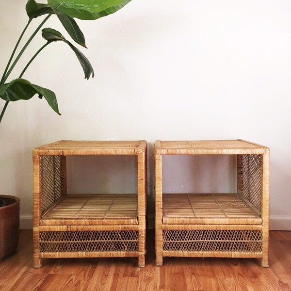 Vintage Peacock Side Tables : Bamboo Wicker Coffee Table / Rattan Bedroom Side Tables LOCAL PICK UP