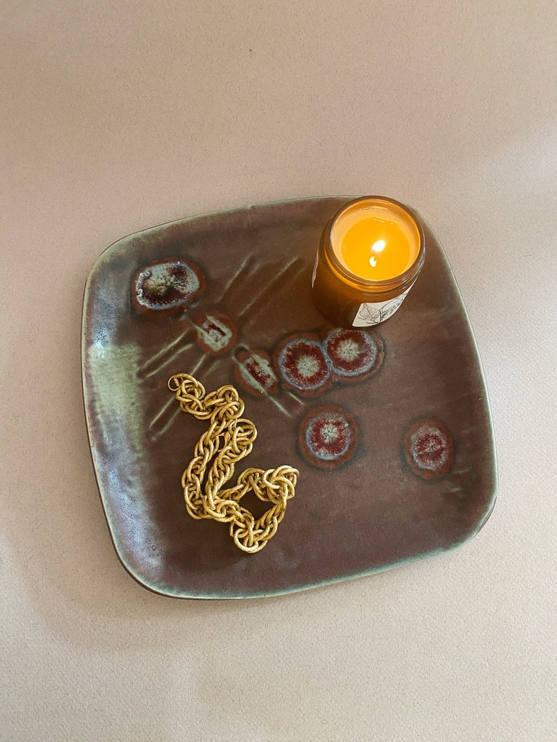 Dragonfly Design Square Ceramic Studio Pottery Catch All Dish : Coffee Table Tray image 4