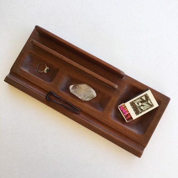 Vintage Teak Desk Top Organizer Tray Vintage Dresser Top Etsy