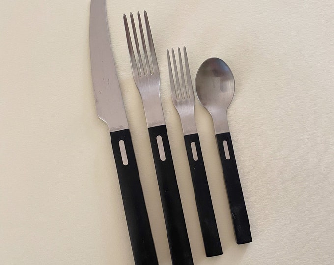 90's Ikea Modern Black Handle Stainless Flatware Set Etsy