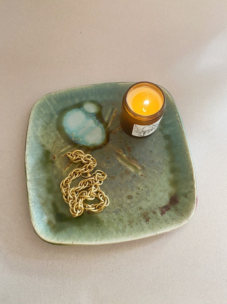 Dragonfly Design Square Ceramic Studio Pottery Catch All Dish : Coffee Table Tray image 1