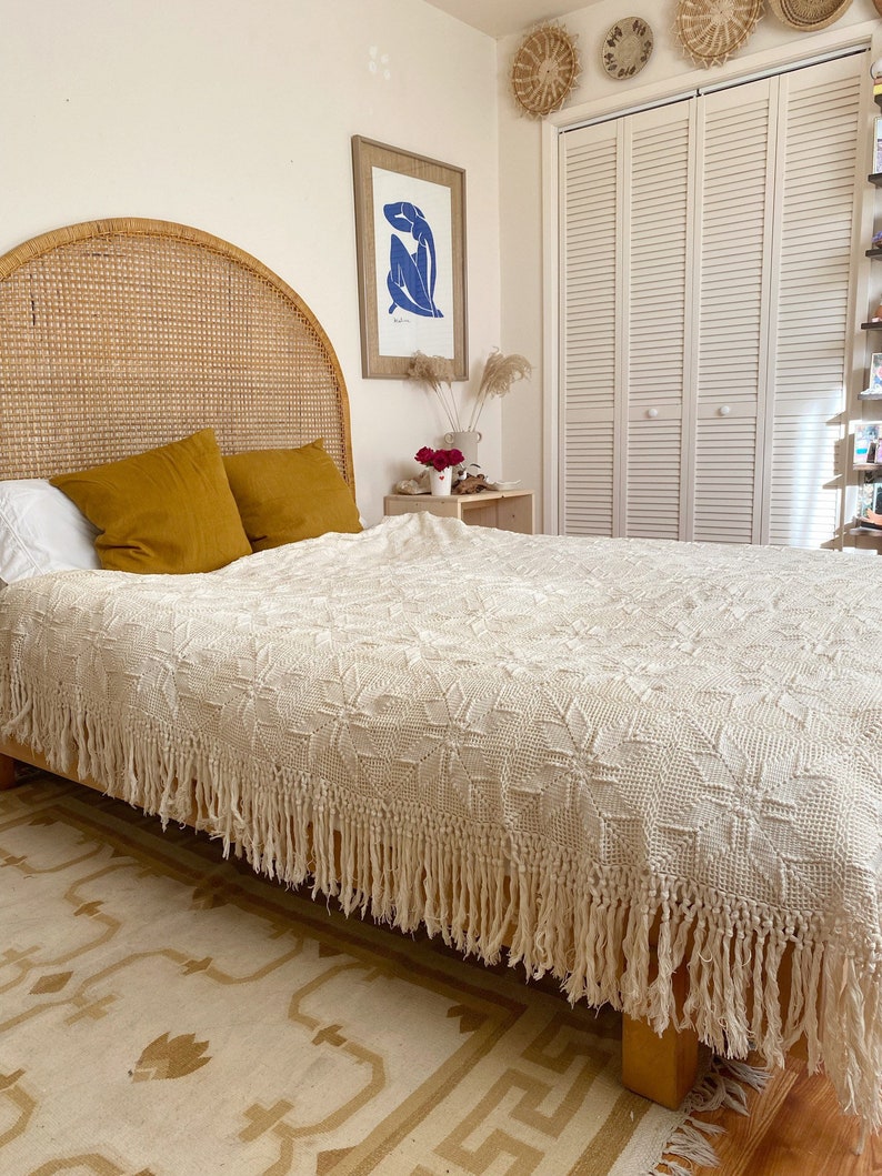 Antique Crochet Queen Size Bedspread Crochet Flower Bed Etsy Australia