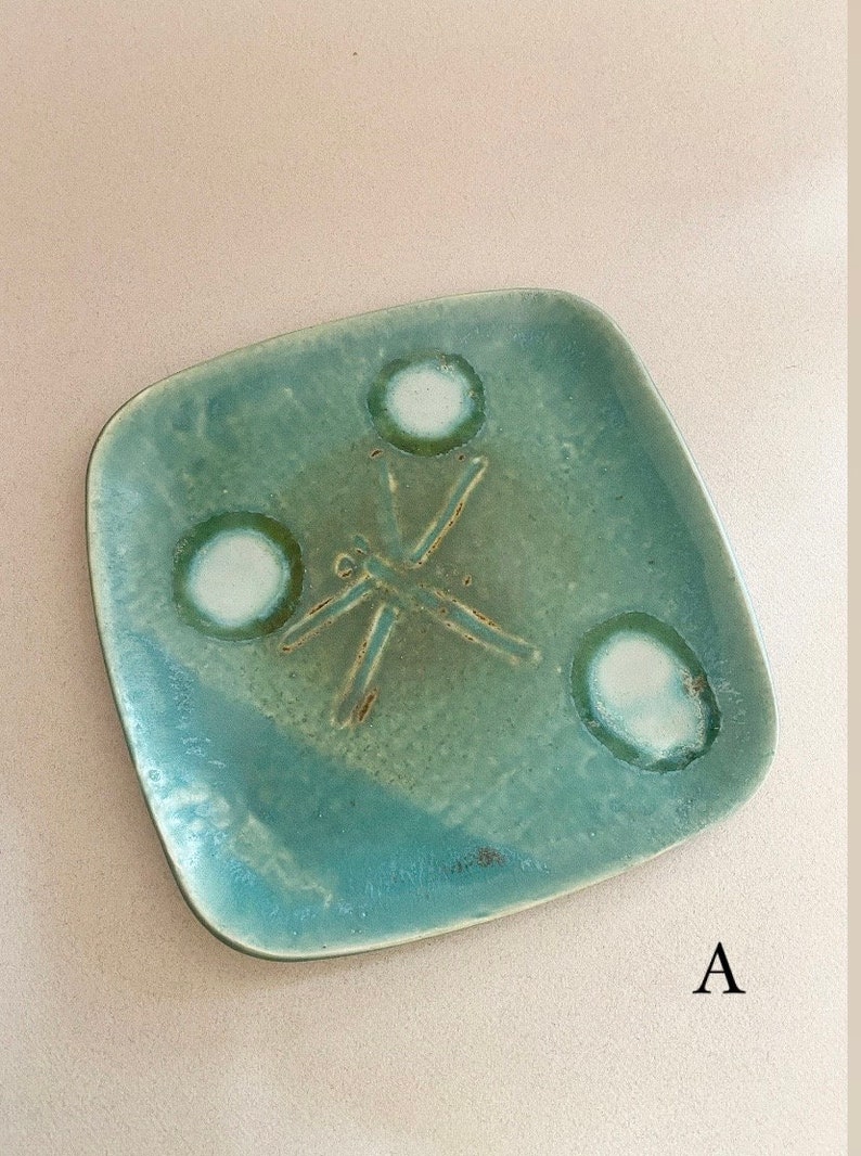 Dragonfly Design Square Ceramic Studio Pottery Catch All Dish : Coffee Table Tray image 2