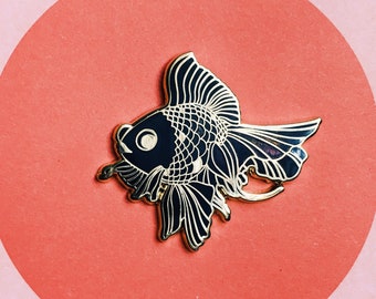 Black and Goldfish Enamel Pin,  Goth Mermaid, Lapel Pin, Hat Pin