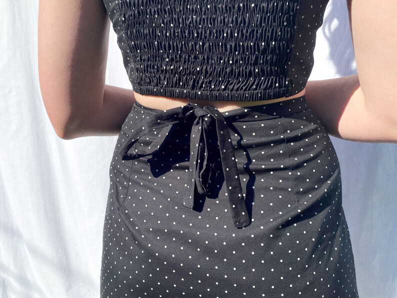 Polka Dot Wrap Skirt High Waist Mini Skirt Handmade Tie Up Summer Skirt